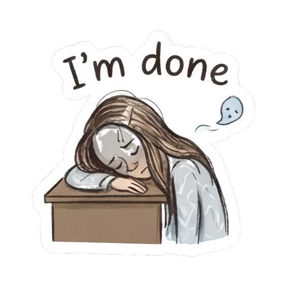 Girl exhausted resting head on desk Doodle Girl Daily Life sticker for expressive chats and social replies.