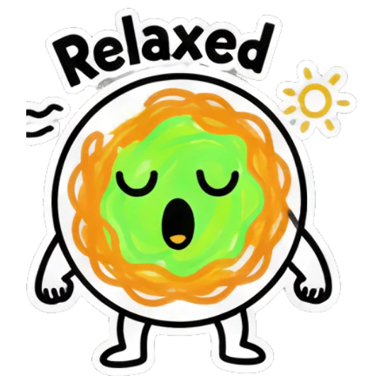 Noodle character looking relaxed with Relaxed text Noodle Buddy Vibes sticker for expressive chats and social replies.