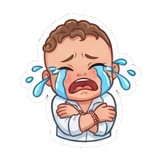 Curly boy crying loudly with tears streaming down Little Curly Boy Expressions sticker for expressive chats and social replies.