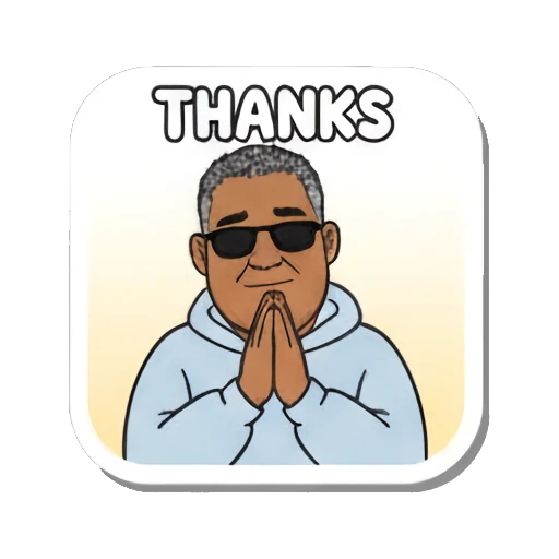 Man wearing sunglasses with hands together saying thanks Daily Duo Vibes sticker for expressive chats and social replies.