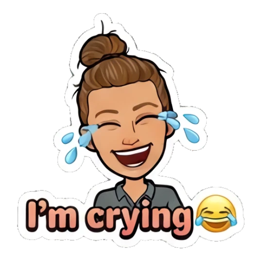 Girl laughing with tears of joy and I'm crying text Retro Cartoon Girl Daily Life sticker for expressive chats and social replies.