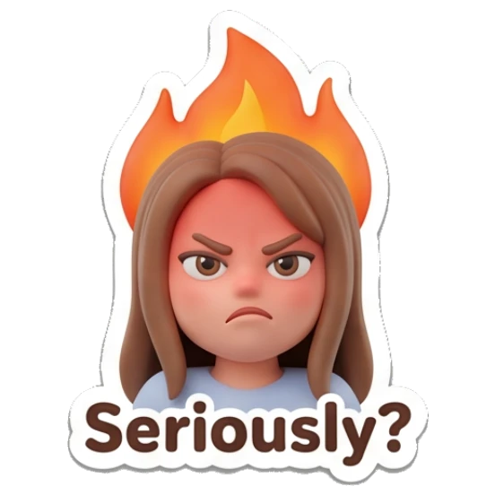 Girl with a fire aura looking angry Cute 3D Girl Expressions sticker for expressive chats and social replies.
