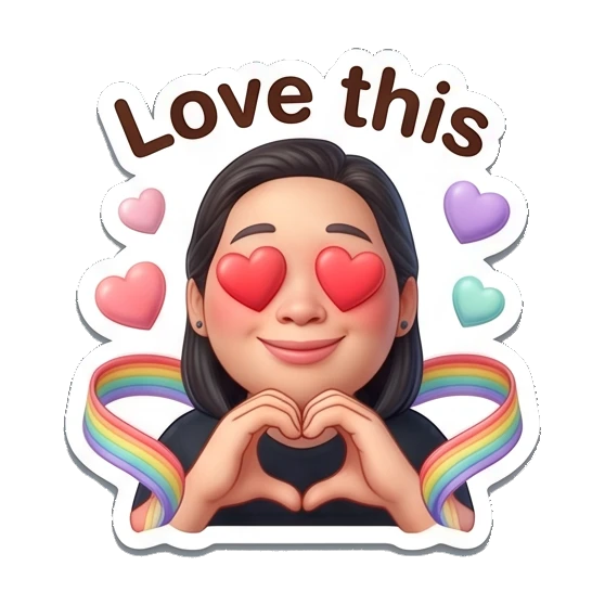 Woman making heart shape with hands, text Love this Coffee Lover Daily Expressions sticker for expressive chats and social replies.