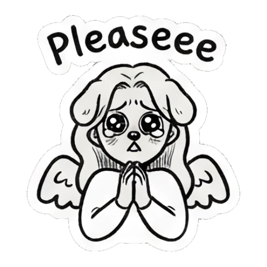 Angel girl looking pleadingly with puppy eyes. Little Angel Doodle Diary sticker for expressive chats and social replies.