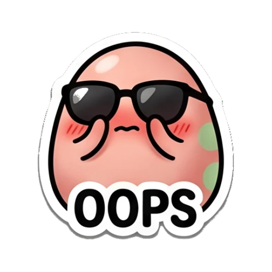 Pink egg wearing sunglasses looking embarrassed with text OOPS Pinky Egg Expressions sticker for expressive chats and social replies.