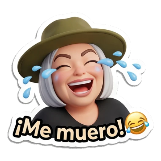 Explorer lady laughing with tears with text Me muero Adventurous Explorer Lady sticker for expressive chats and social replies.