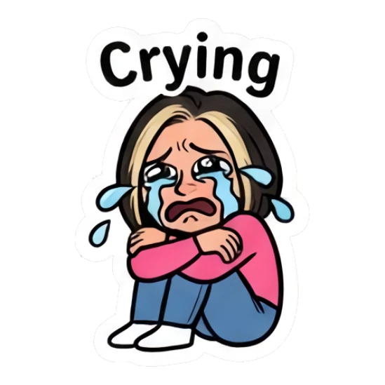 Girl sitting and crying with blue tears Sassy Girl Daily Vibes sticker for expressive chats and social replies.
