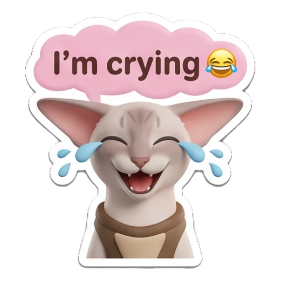 Sphynx cat crying with tears and text I'm crying Sphynx Cat Moods sticker for expressive chats and social replies.