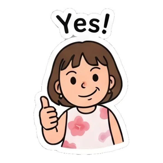 Girl giving a thumbs up, smiling, text Yes! Cheerful Girl Daily Vibes sticker for expressive chats and social replies.