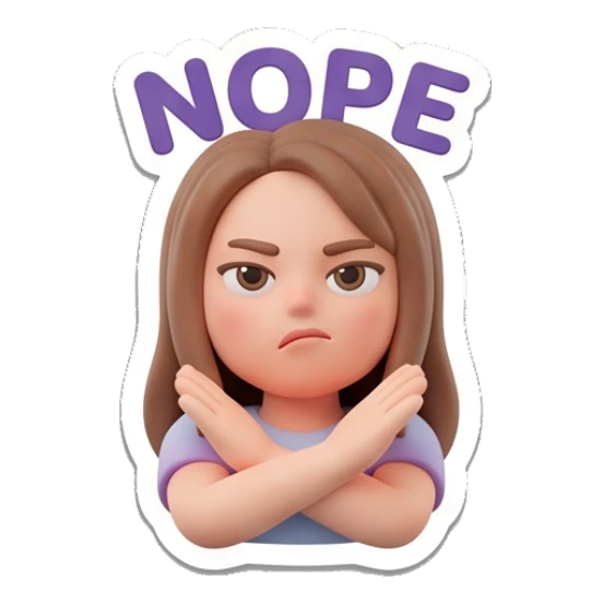 Girl crossing arms with a nope expression Cute 3D Girl Expressions sticker for expressive chats and social replies.