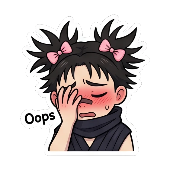 Ninja girl facepalming in embarrassment with a blushing face. Spiky Hair Ninja Girl sticker for expressive chats and social replies.