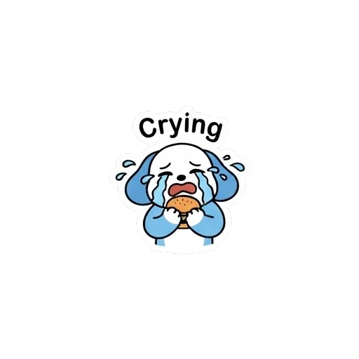 Crying puppy holding burger with tears Blue Puppy Burger Buddy sticker for expressive chats and social replies.