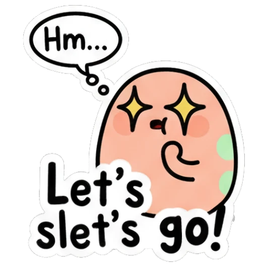 Egg thinking with stars in eyes and Let's go text Doodle Egg Moods sticker for expressive chats and social replies.