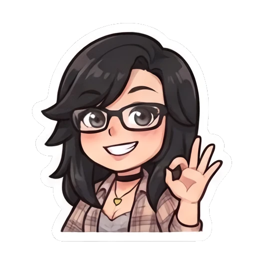 Girl with glasses making an OK hand gesture with a happy smile Chibi Girl Daily Life sticker for expressive chats and social replies.