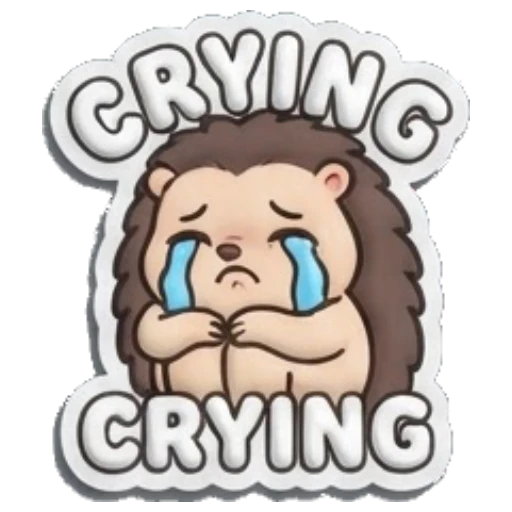 Hedgehog crying with blue teardrops Puffy Hedgehog Daily sticker for expressive chats and social replies.