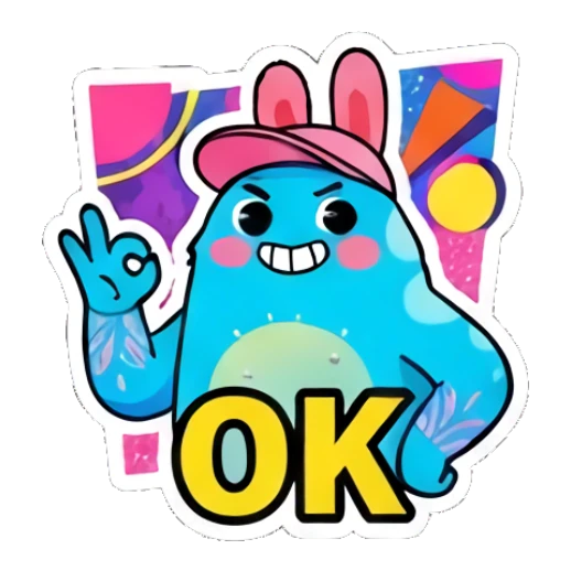 Blue blob character making an OK gesture with text OK. Blue Blob Vibes sticker for expressive chats and social replies.
