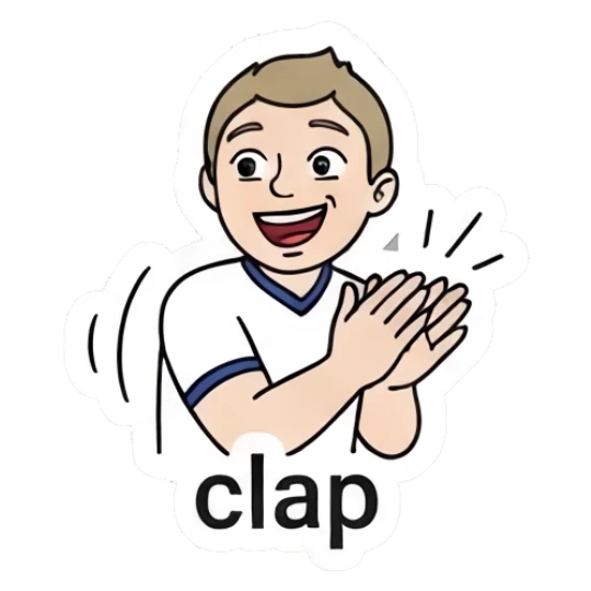 A cheering boy clapping his hands. Daily Life of a Cartoon Boy sticker for expressive chats and social replies.