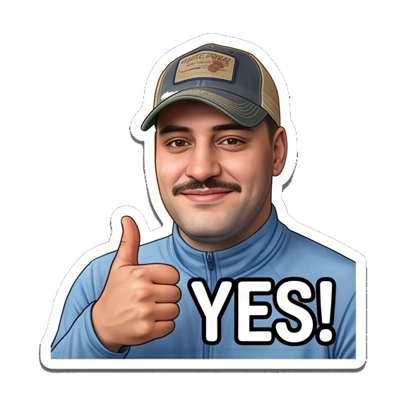 Man with mustache in cap giving a thumbs up Mustache Guy Daily Vibes sticker for expressive chats and social replies.