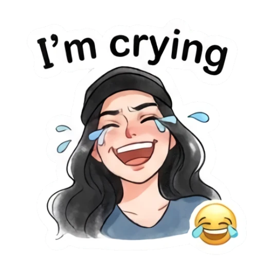 Girl in cap laughing while crying with text I'm crying Modern Girl Daily Vibes sticker for expressive chats and social replies.