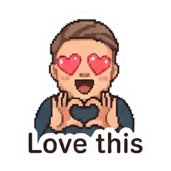 Loving man making a heart shape with his hands. Pixel Guy Daily Vibes sticker for expressive chats and social replies.