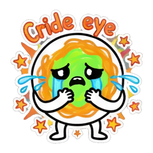 Spaghetti character crying with stars and 'Cride eye' text. Spaghetti Doodle Pals sticker for expressive chats and social replies.