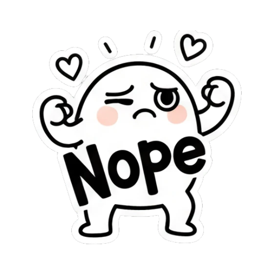 Stubborn egg character with arms flexed saying Nope. Doodle Egg Expressions sticker for expressive chats and social replies.