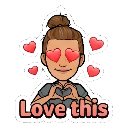 Girl making heart shape with hands and Love this text Retro Cartoon Girl Daily Life sticker for expressive chats and social replies.