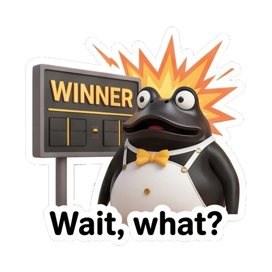 Confused frog looking at a scoreboard, text Wait, what? Fancy Frog Sports Club sticker for expressive chats and social replies.