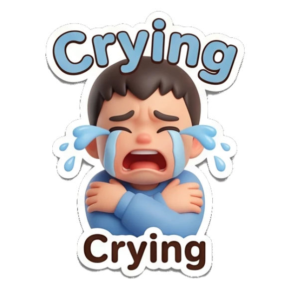 Crying boy with big tears and a sad, pouting expression. Little Boy Daily Expressions sticker for expressive chats and social replies.