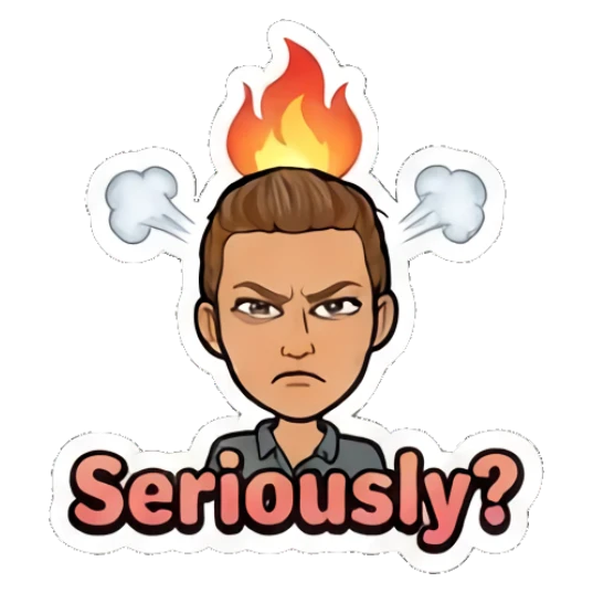 Girl fuming with fire on head and Seriously text Retro Cartoon Girl Daily Life sticker for expressive chats and social replies.