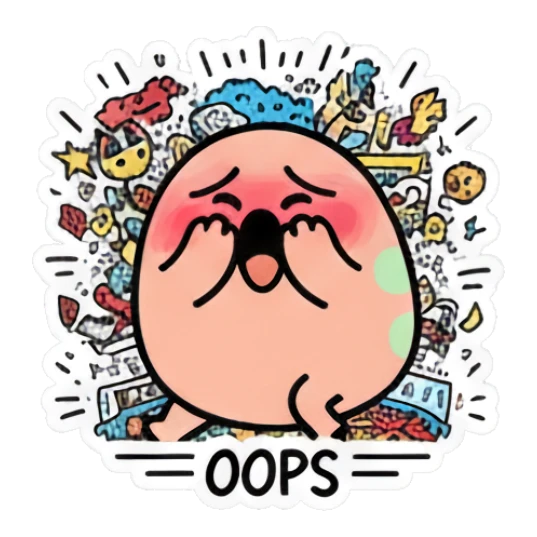Doodle egg blushing with hands covering face in embarrassment, text OOPS Doodle Egg Adventures sticker for expressive chats and social replies.