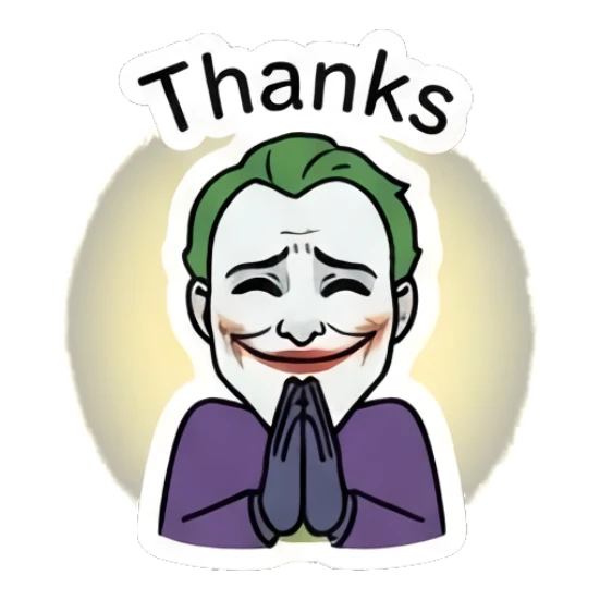 Joker praying with Thanks text Joker Comic Expressions sticker for expressive chats and social replies.