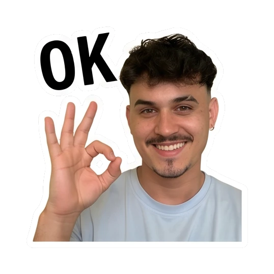 Young man making an OK hand gesture with a confident smile. Daily Life of a Trendy Guy sticker for expressive chats and social replies.