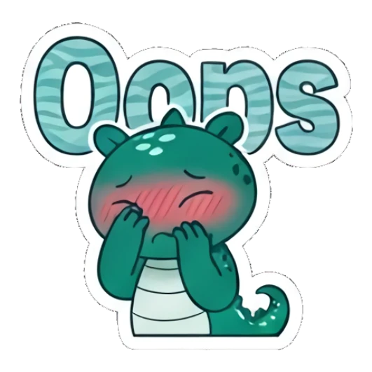 Embarrassed dinosaur covering face with blush and text Oops Teal Dino Daily Vibes sticker for expressive chats and social replies.