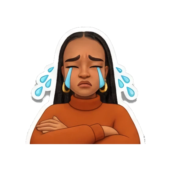 Young woman crying with crossed arms, text 'NOPE' Vibrant Afro-Style Expressions sticker for expressive chats and social replies.