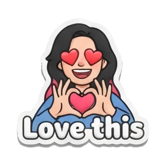 Girl making heart shape with hands, text Love this Puffy Girl Daily Vibes sticker for expressive chats and social replies.