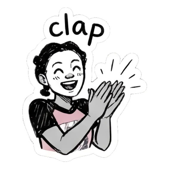 Girl clapping hands, appreciative expression, text 'clap' Doodle Girl Expressions sticker for expressive chats and social replies.