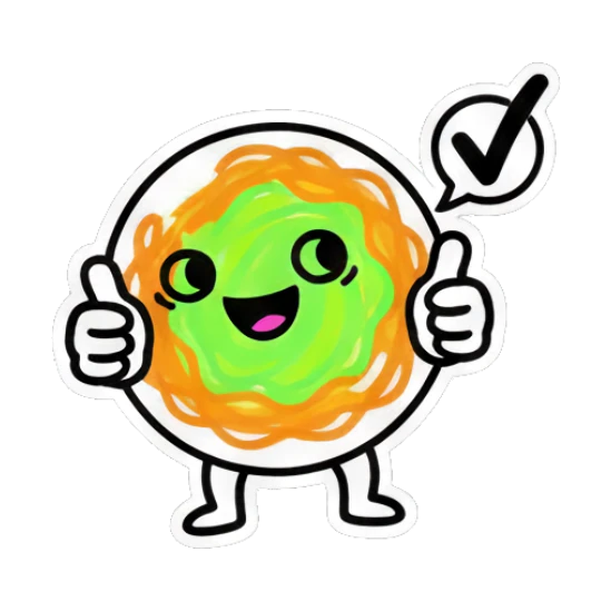 Noodle character giving double thumbs up with checkmark Scribble Noodle Pals sticker for expressive chats and social replies.