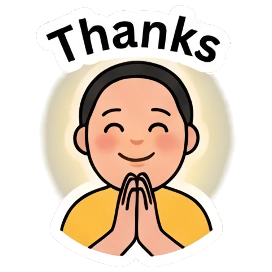 Boy with hands together in a prayer pose saying thanks. Daily Mood Doodle Boy sticker for expressive chats and social replies.