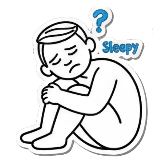 Boy looking sleepy and curled up with text Sleepy Keith Haring Style Doodles sticker for expressive chats and social replies.