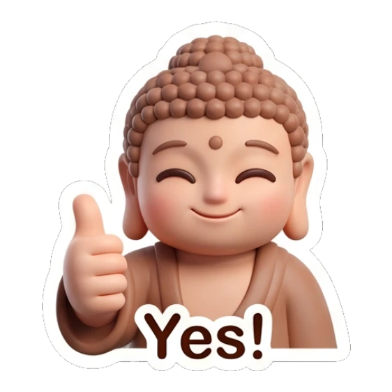 Little Buddha giving a cheerful thumbs-up for yes. Zen Little Buddha Vibes sticker for expressive chats and social replies.
