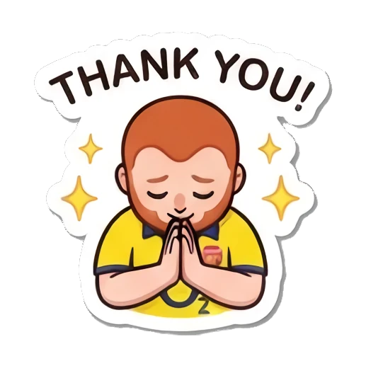 Red-bearded man bowing with hands together in thanks. Red-Bearded Football Fan sticker for expressive chats and social replies.
