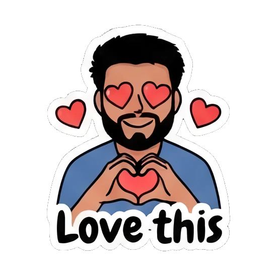 Loving bearded man making a heart shape with hands. Bearded Guy Daily Vibes sticker for expressive chats and social replies.