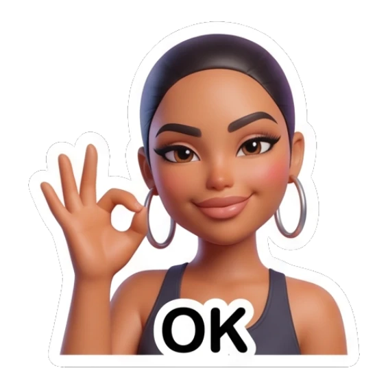 Stylish girl making an OK hand gesture with a confident smile. Modern Chic Girl Expressions sticker for expressive chats and social replies.