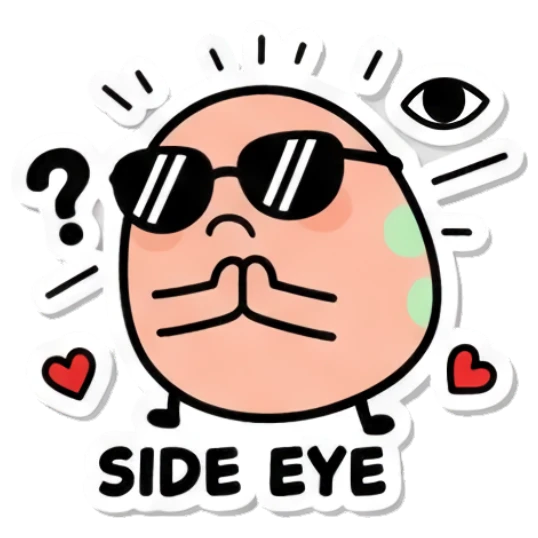 Suspicious egg with side eye glance Cool Egg Vibes sticker for expressive chats and social replies.