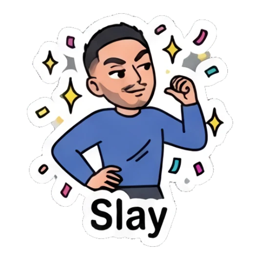 Young man pointing at himself with a confident smirk, feeling slay. Daily Vibe Guy sticker for expressive chats and social replies.