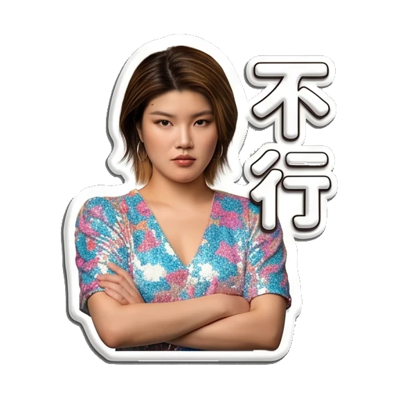 Annoyed young woman with crossed arms Sparkly Girl Daily Moods sticker for expressive chats and social replies.