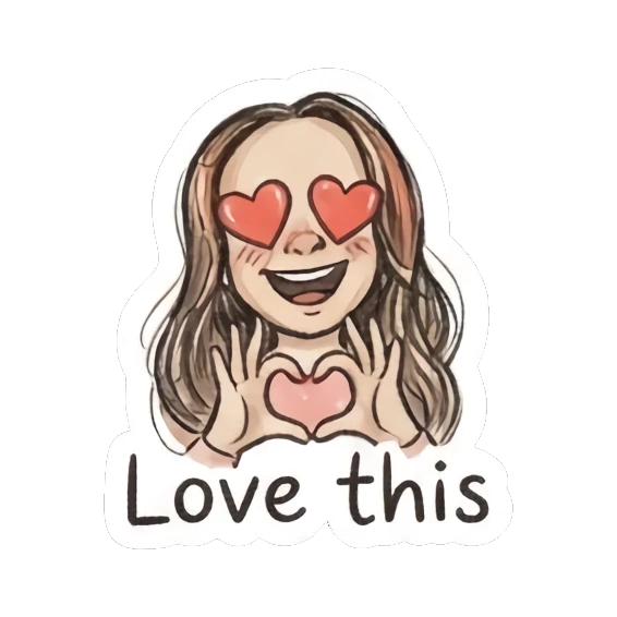 Girl making heart shape with hands and heart eyes Doodle Girl Daily Life sticker for expressive chats and social replies.