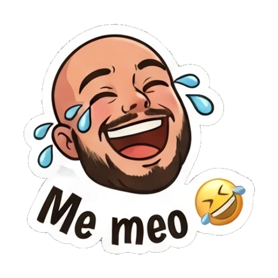 Bald man laughing with tears, text Me meo Bald Guy Daily Vibes sticker for expressive chats and social replies.