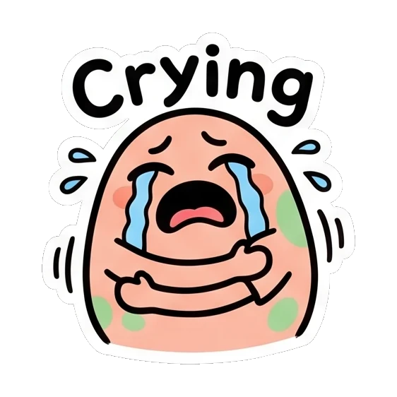 Crying pink egg with blue tears Pink Egg Buddy Daily sticker for expressive chats and social replies.